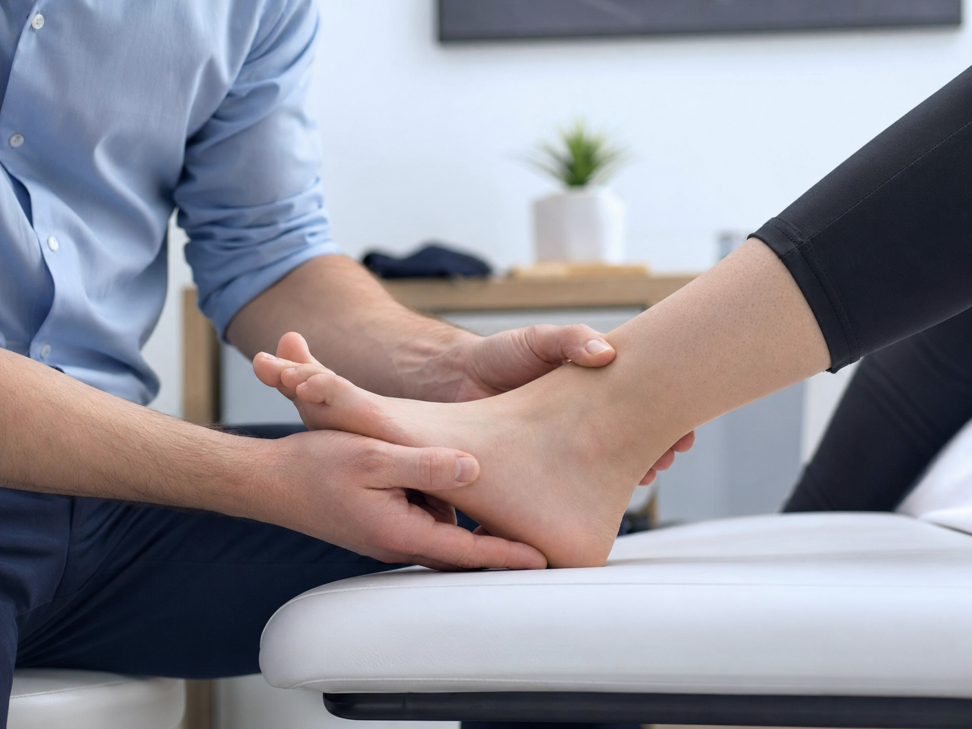 Doctor examining patient's ankle in private clinic — book a consultation with Mr Matthew Welck London
